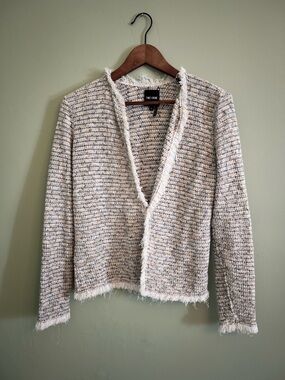 NIC+ZOE Cream and Gray Fringe Knit Cardigan